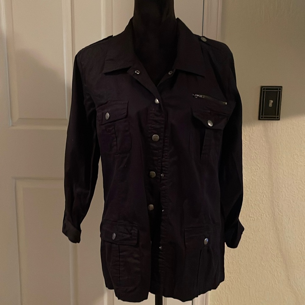 Lightweight, black button-down jacket